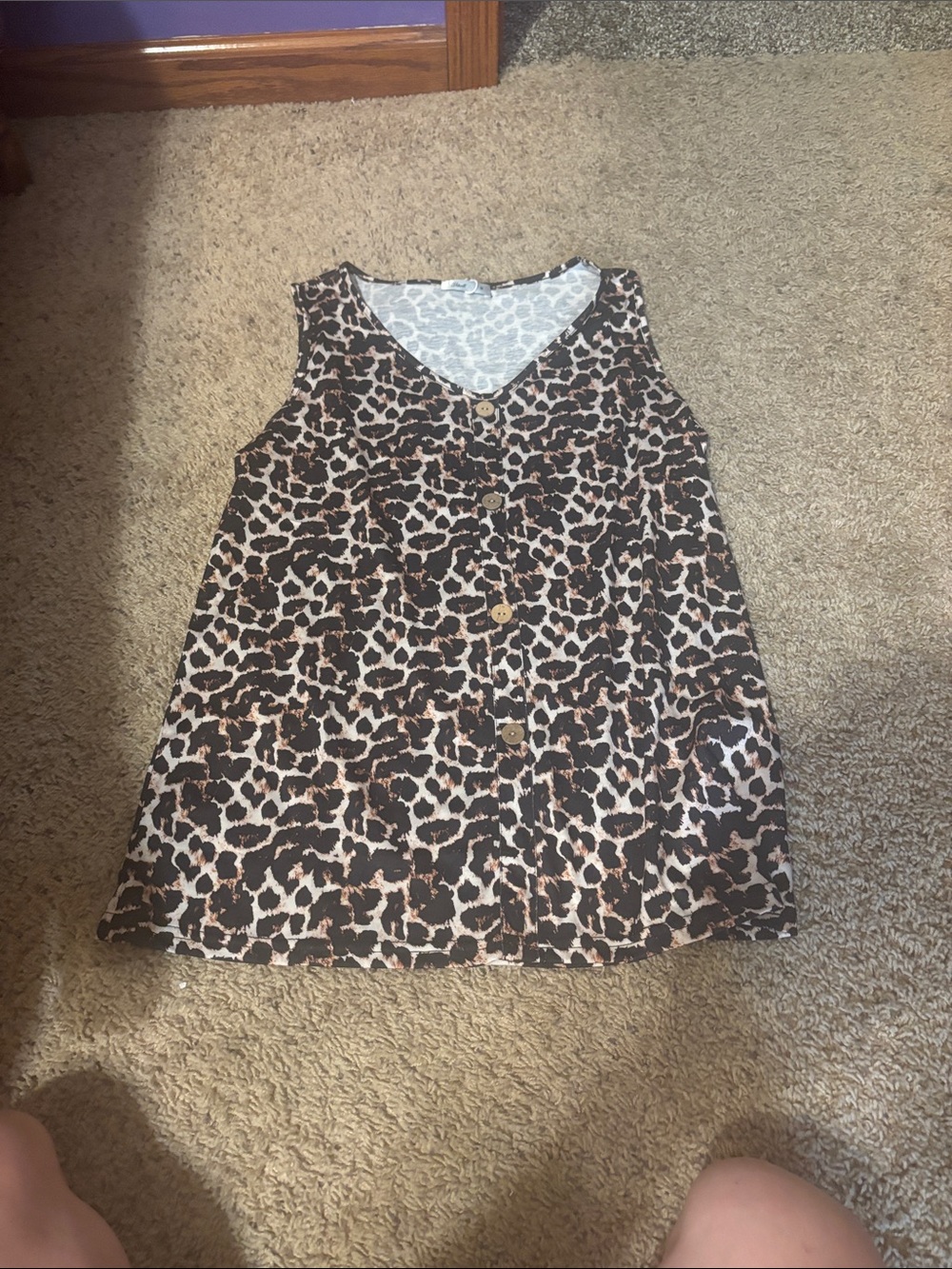 Sleeveless Leopard Print Button-Front Tank